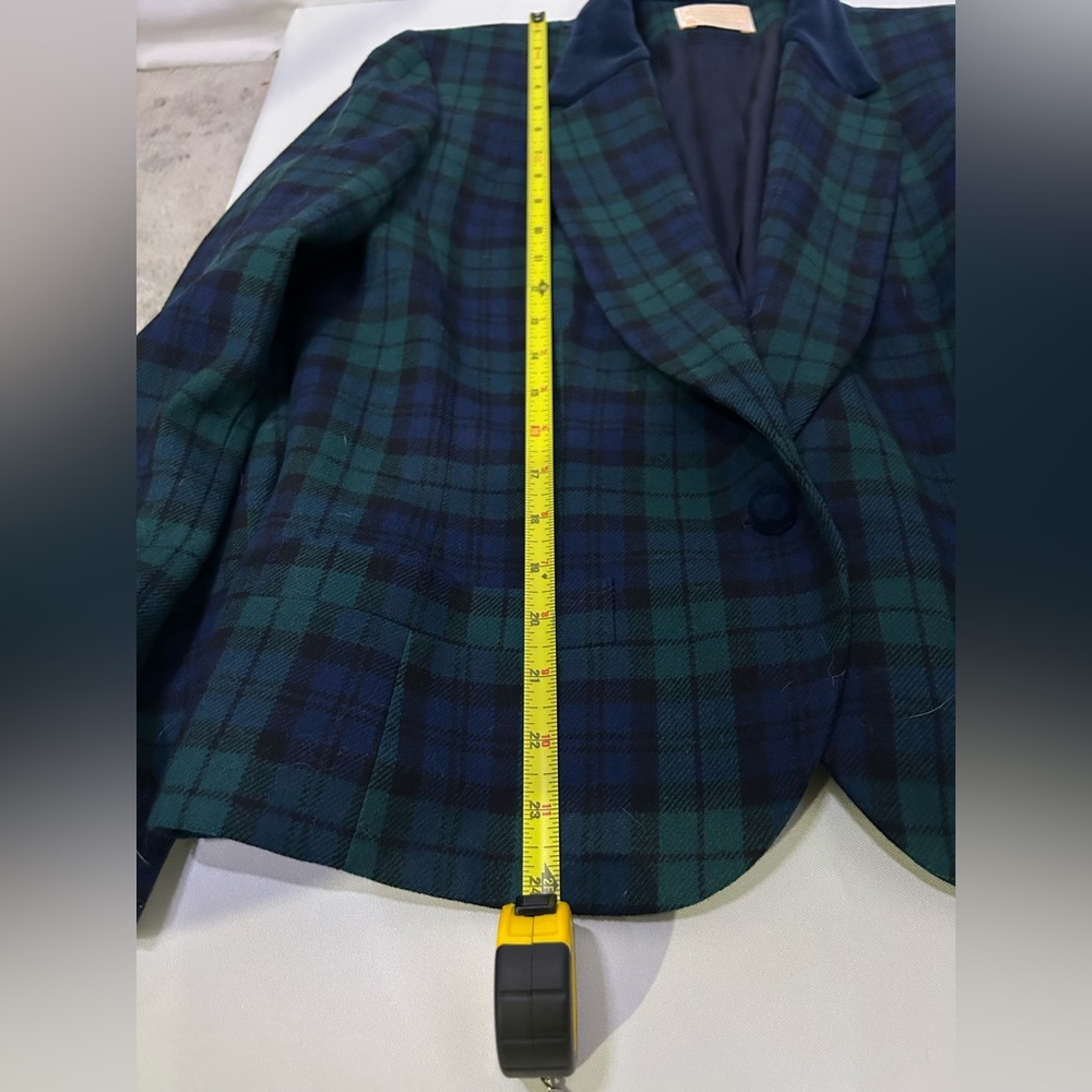 Vintage Pendleton 100% Virgin Wool Green Plaid Blazer Velvet collar 14 Tartan - Picture 2 of 11